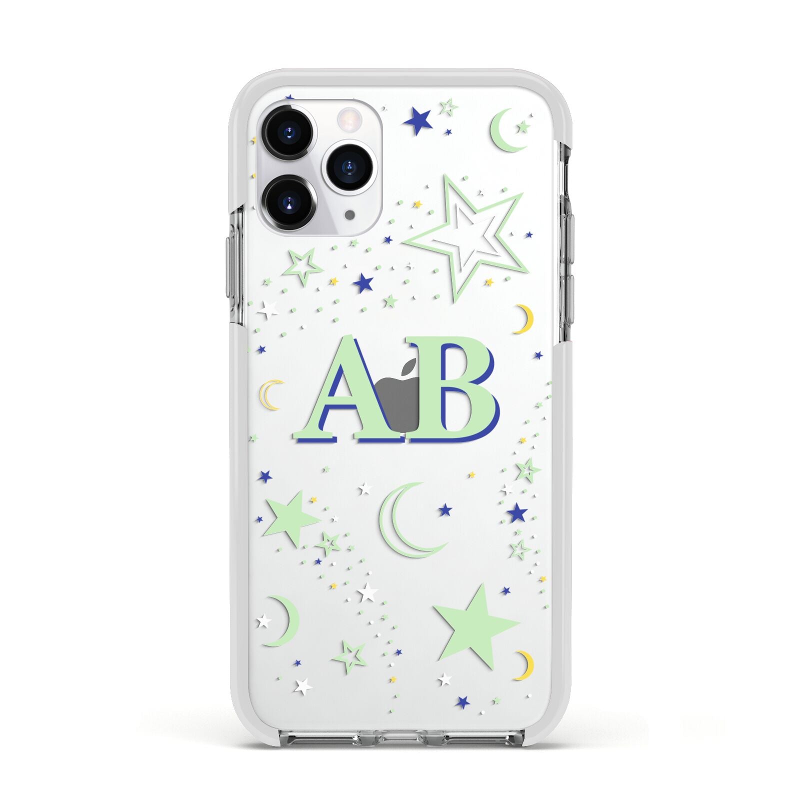 Stars and Moon Personalised Apple iPhone 11 Pro in Silver with White Impact Case