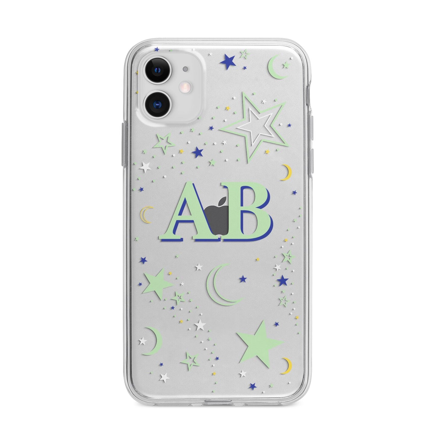 Stars and Moon Personalised Apple iPhone 11 in White with Bumper Case