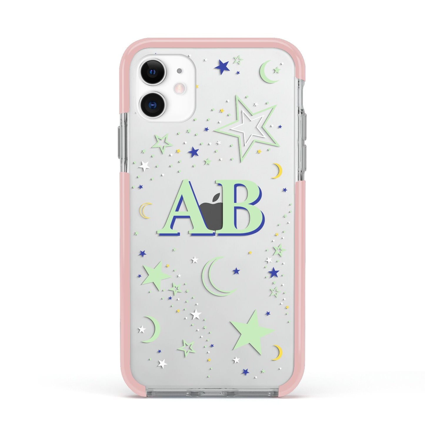 Stars and Moon Personalised Apple iPhone 11 in White with Pink Impact Case