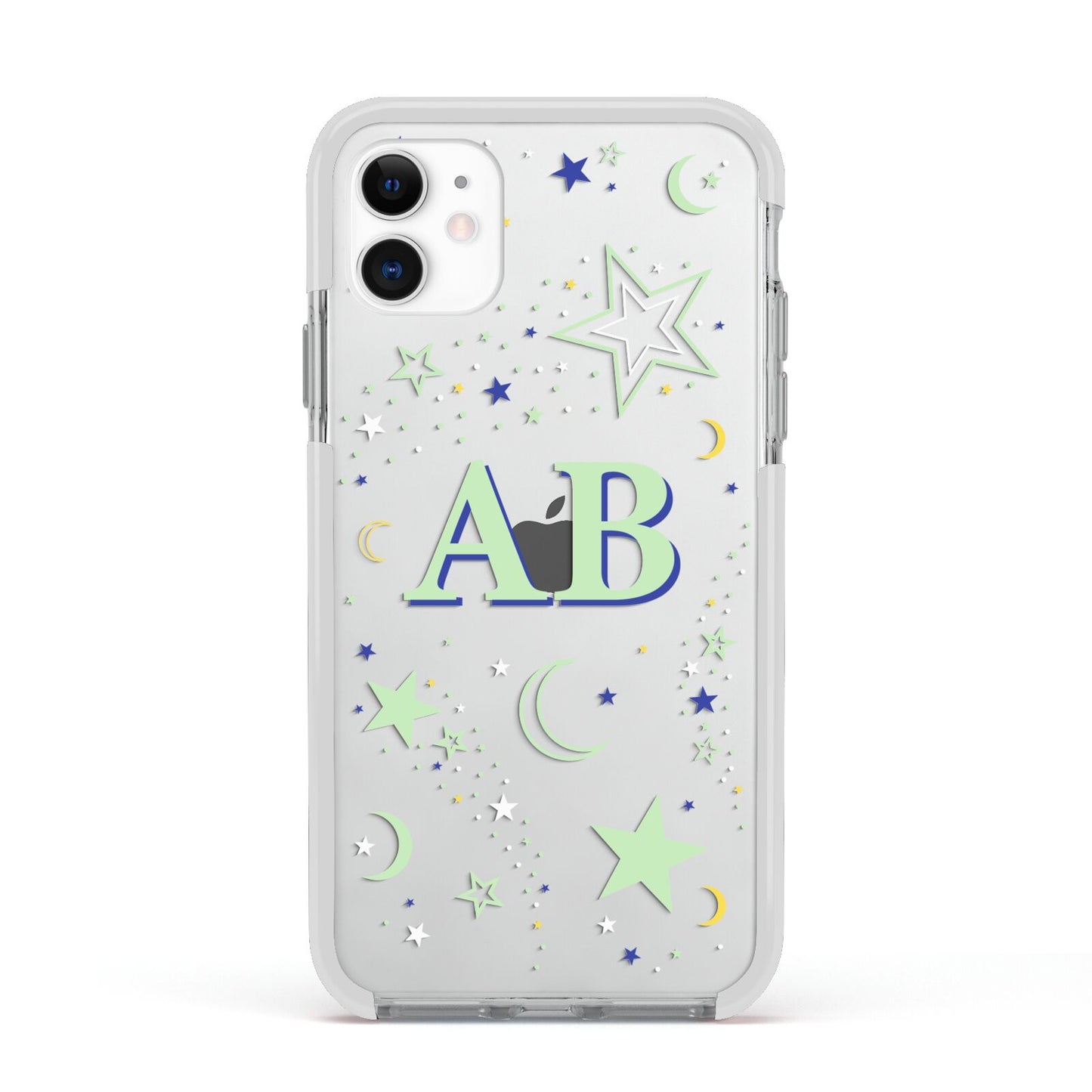 Stars and Moon Personalised Apple iPhone 11 in White with White Impact Case