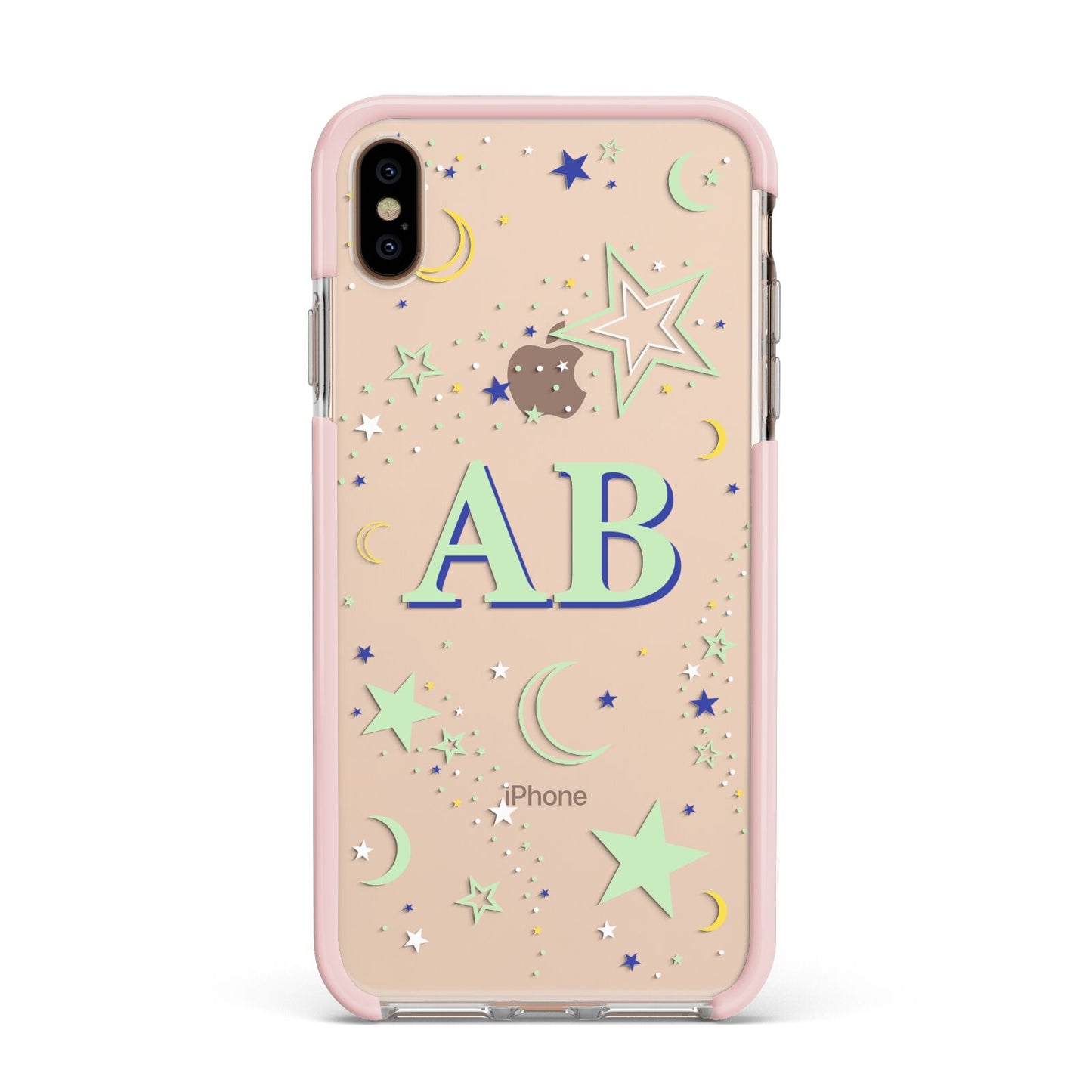 Stars and Moon Personalised Apple iPhone Xs Max Impact Case Pink Edge on Gold Phone