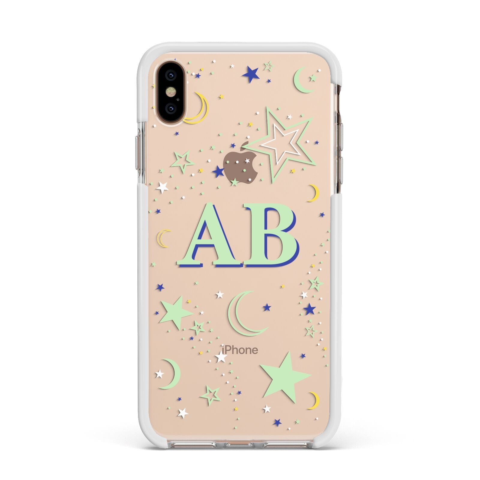 Stars and Moon Personalised Apple iPhone Xs Max Impact Case White Edge on Gold Phone