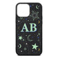 Stars and Moon Personalised Black Pebble Leather iPhone 13 Pro Max Case
