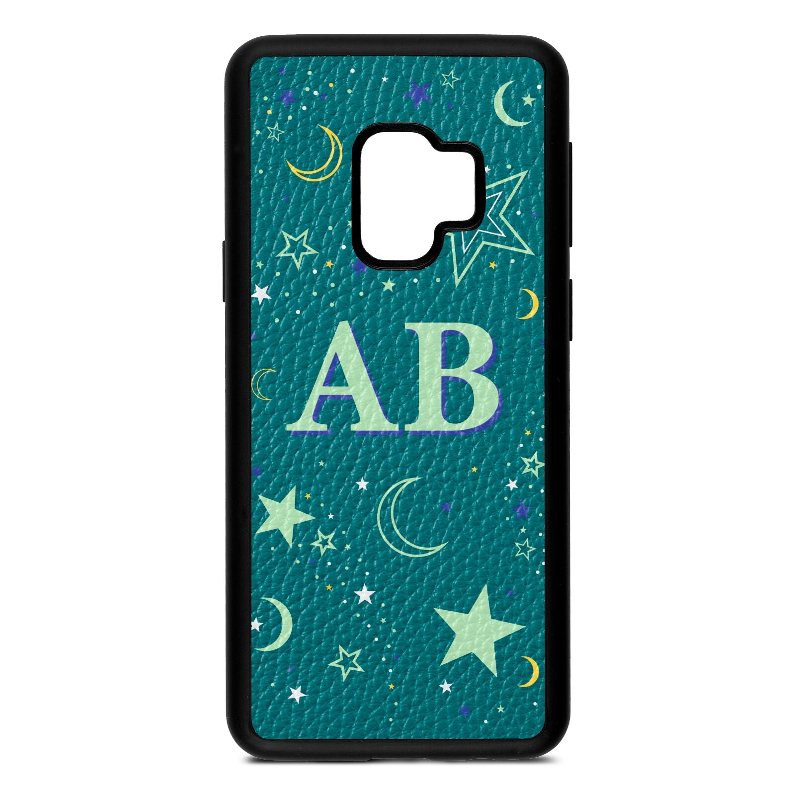 Stars and Moon Personalised Green Pebble Leather Samsung S9 Case