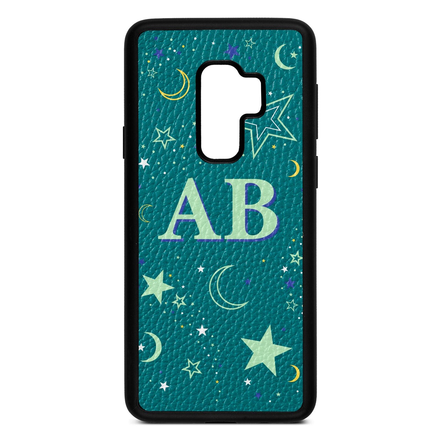 Stars and Moon Personalised Green Pebble Leather Samsung S9 Plus Case