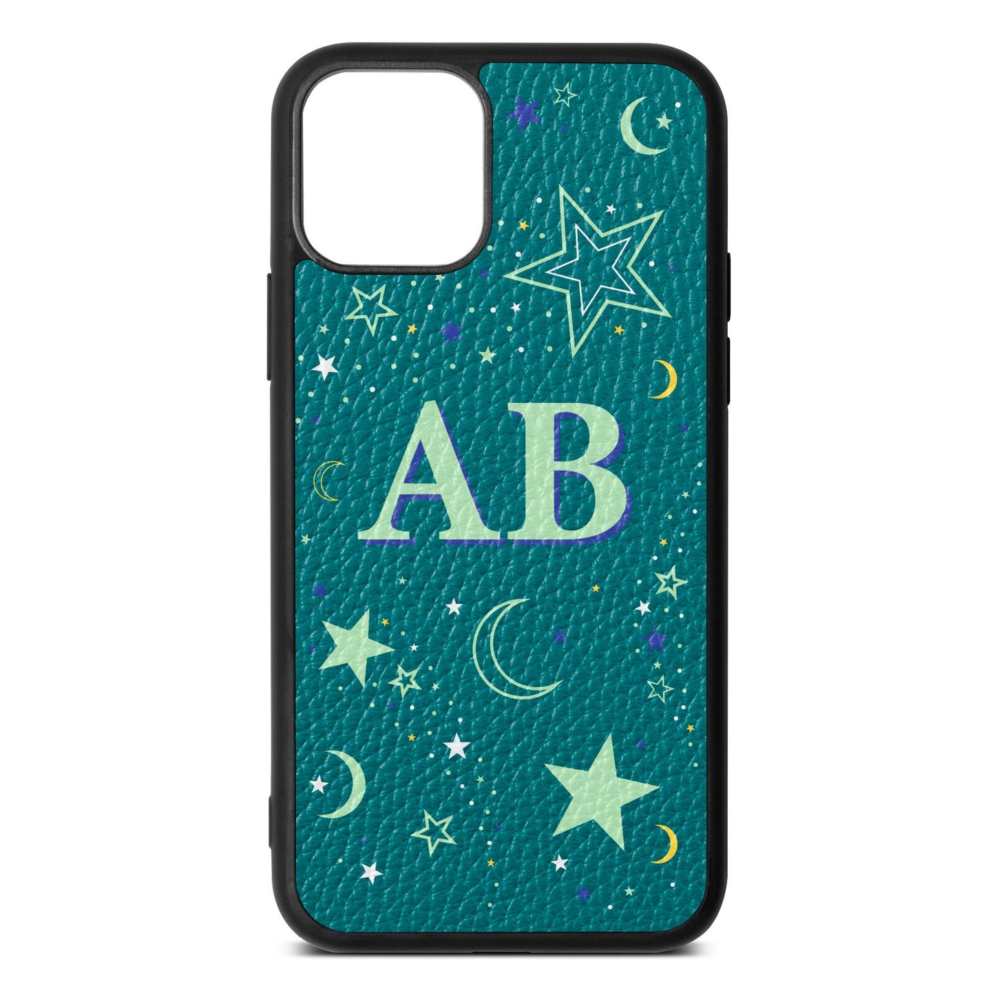 Stars and Moon Personalised Green Pebble Leather iPhone 11 Pro Case