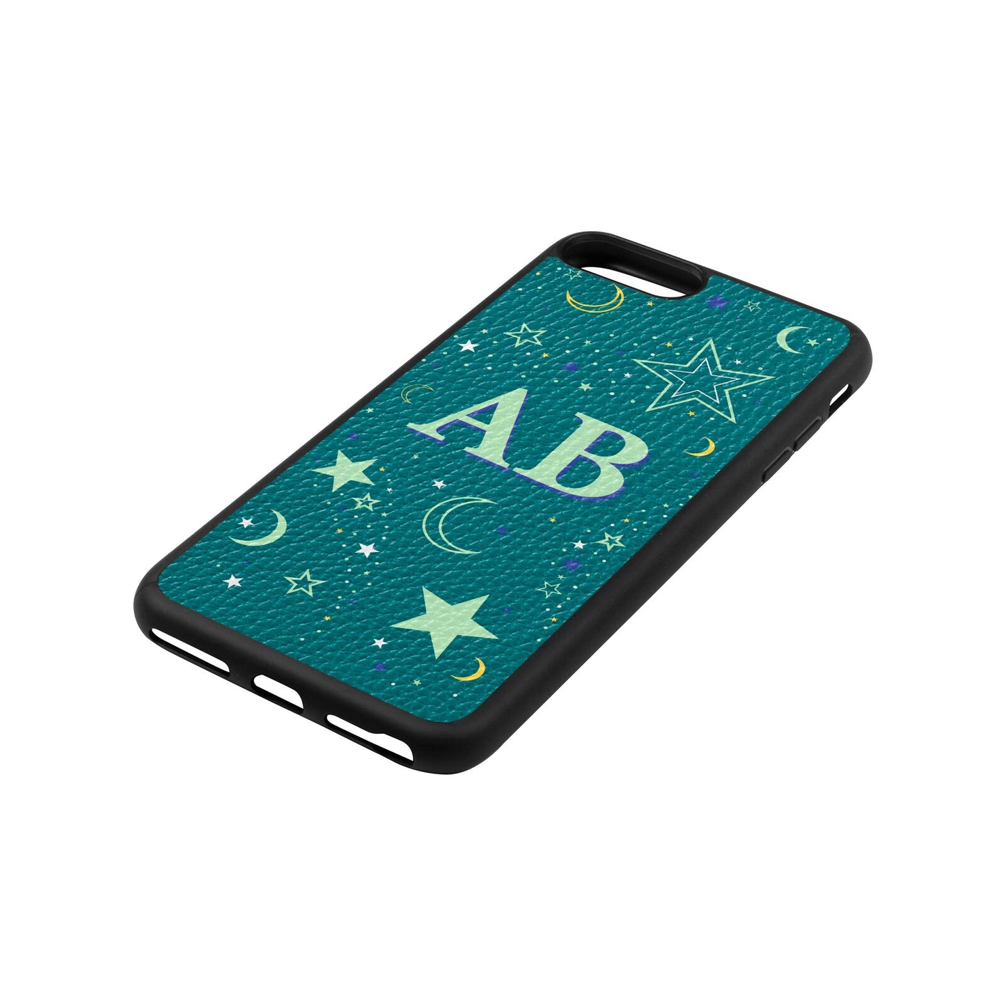Stars and Moon Personalised Green Pebble Leather iPhone 8 Plus Case Side Angle