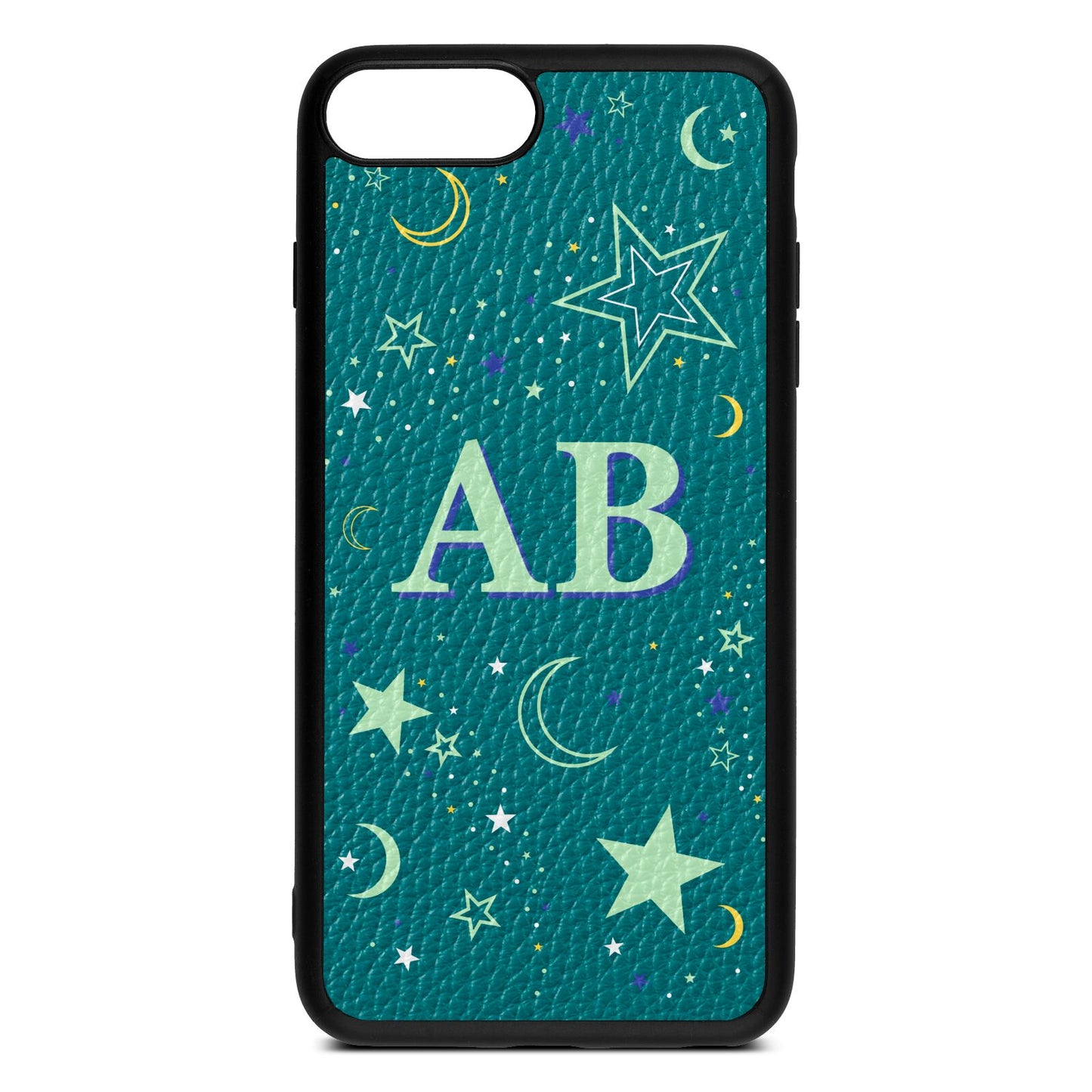 Stars and Moon Personalised Green Pebble Leather iPhone 8 Plus Case