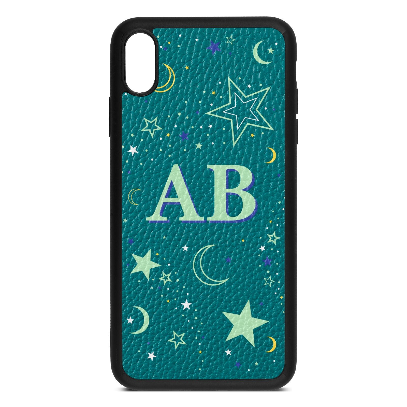Stars and Moon Personalised Green Pebble Leather iPhone Xs Max Case