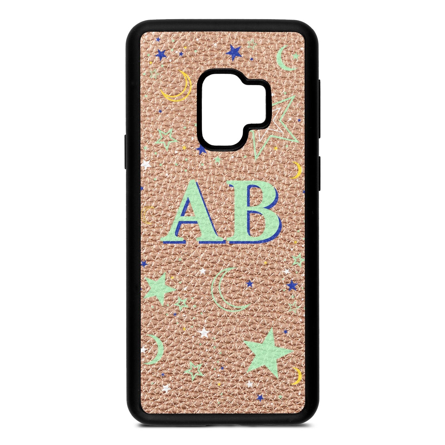Stars and Moon Personalised Rose Gold Pebble Leather Samsung S9 Case