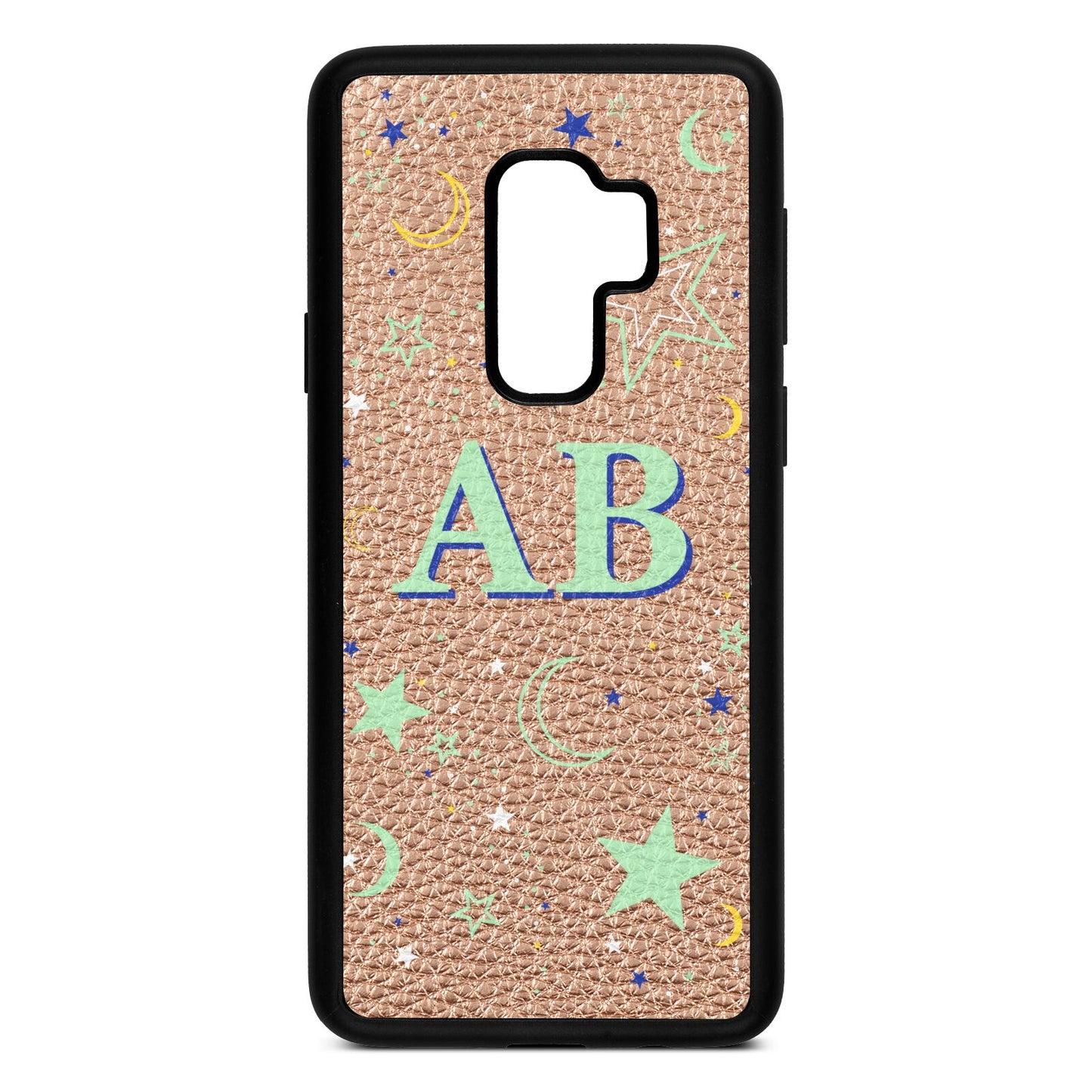 Stars and Moon Personalised Rose Gold Pebble Leather Samsung S9 Plus Case
