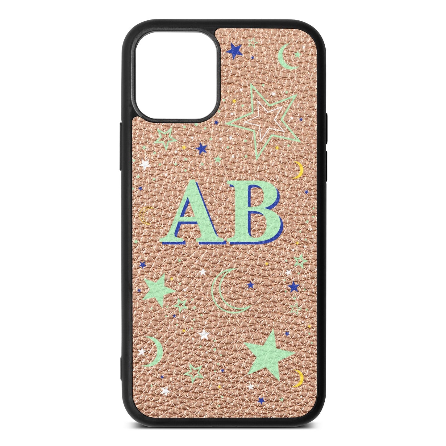 Stars and Moon Personalised Rose Gold Pebble Leather iPhone 11 Case