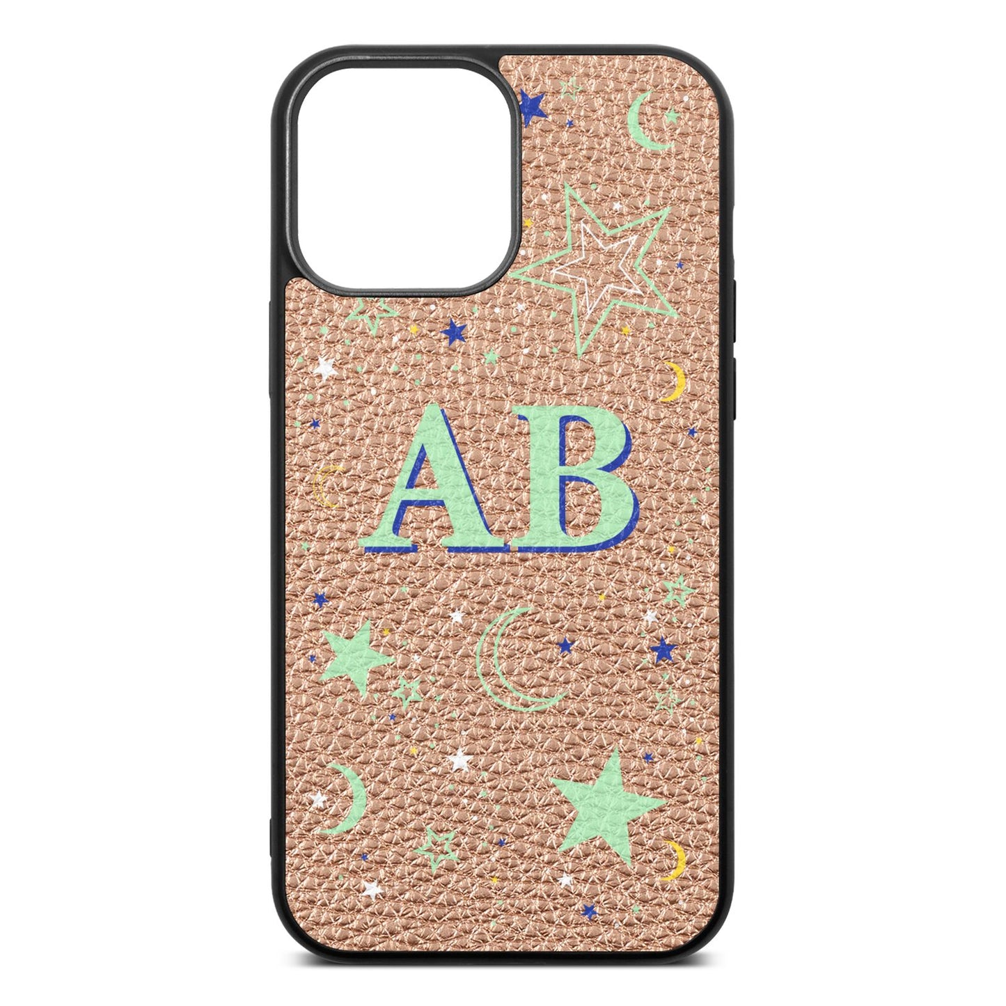 Stars and Moon Personalised Rose Gold Pebble Leather iPhone 13 Pro Max Case