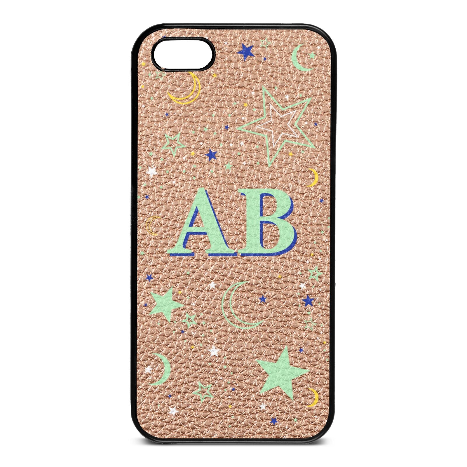Stars and Moon Personalised Rose Gold Pebble Leather iPhone 5 Case