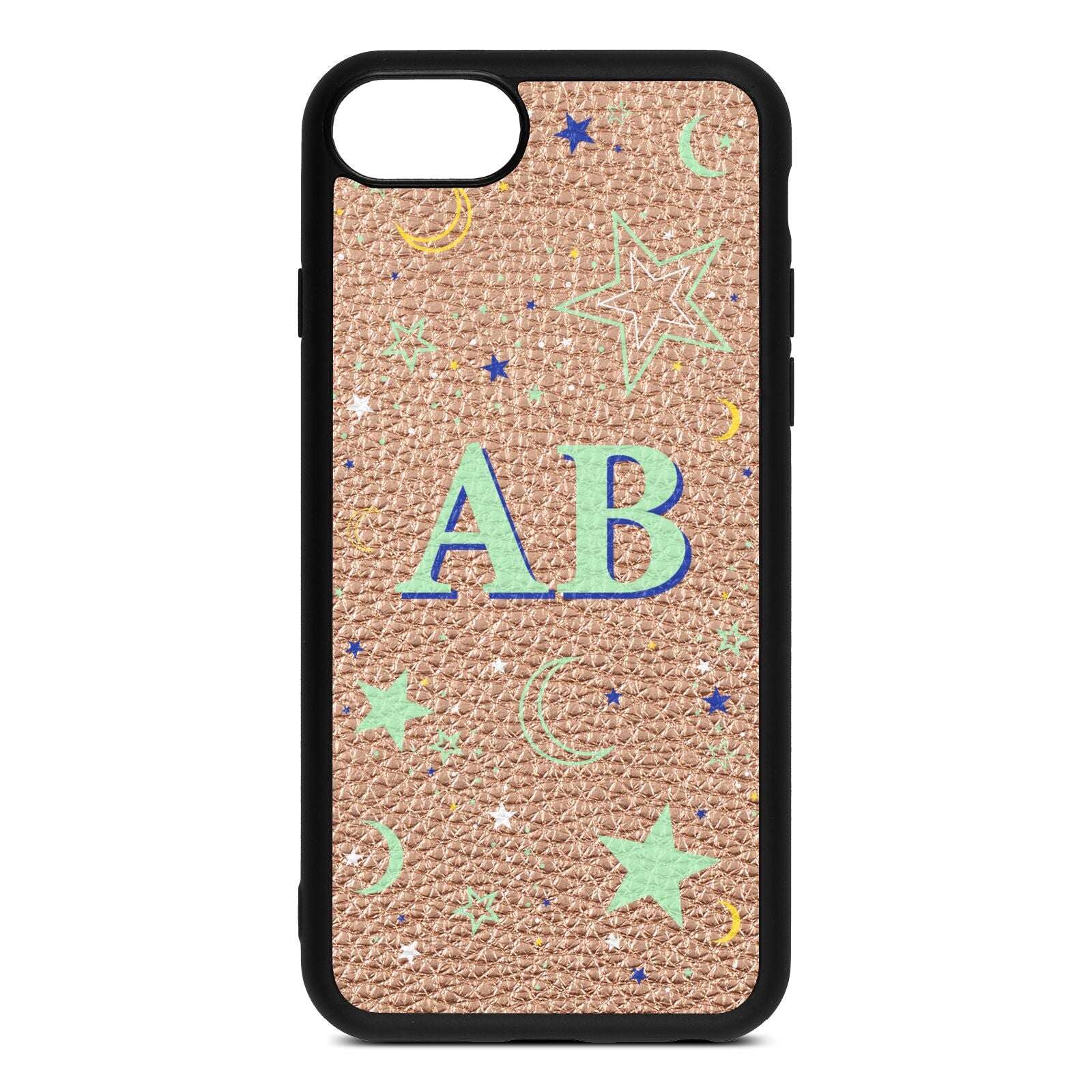 Stars and Moon Personalised Rose Gold Pebble Leather iPhone 8 Case