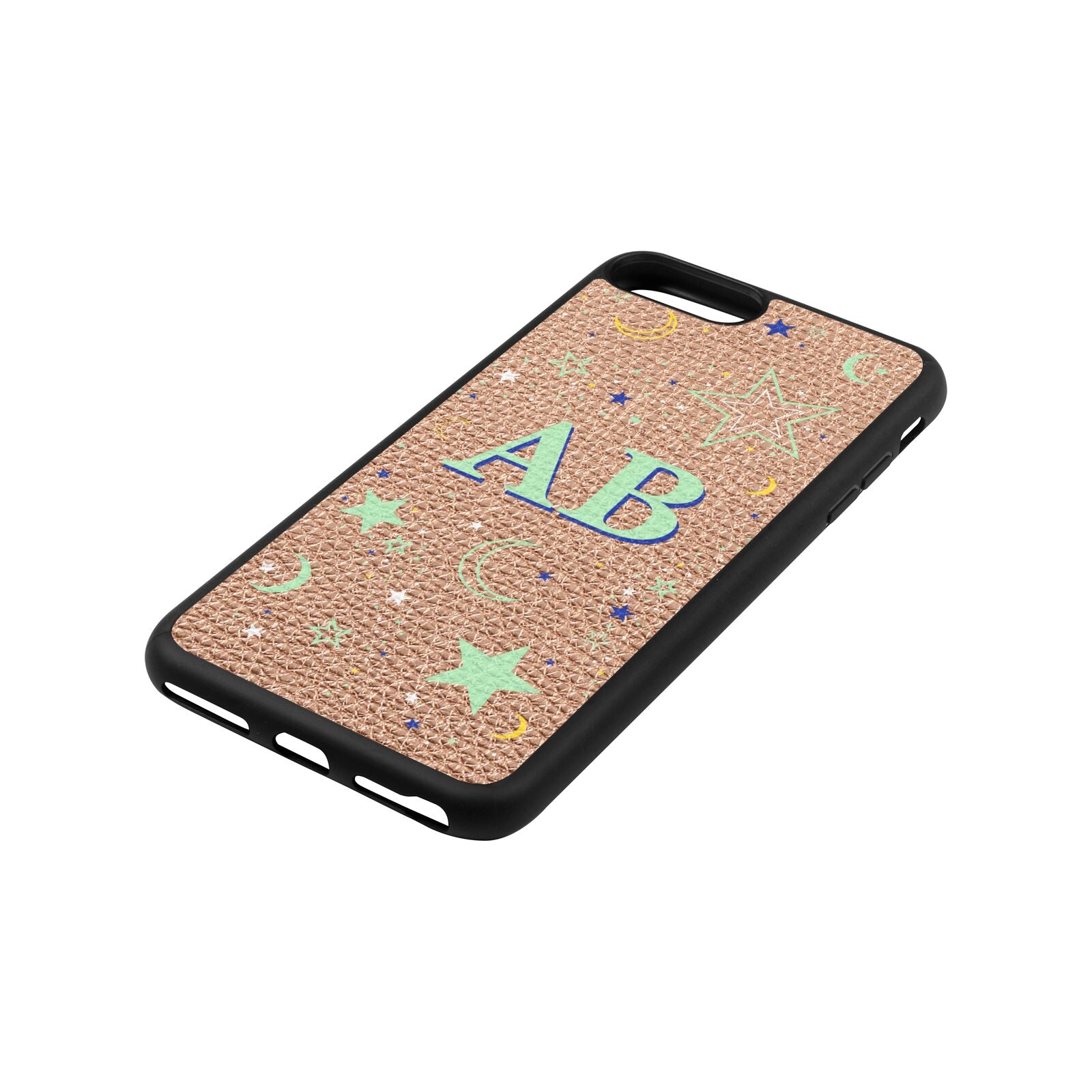 Stars and Moon Personalised Rose Gold Pebble Leather iPhone 8 Plus Case Side Angle