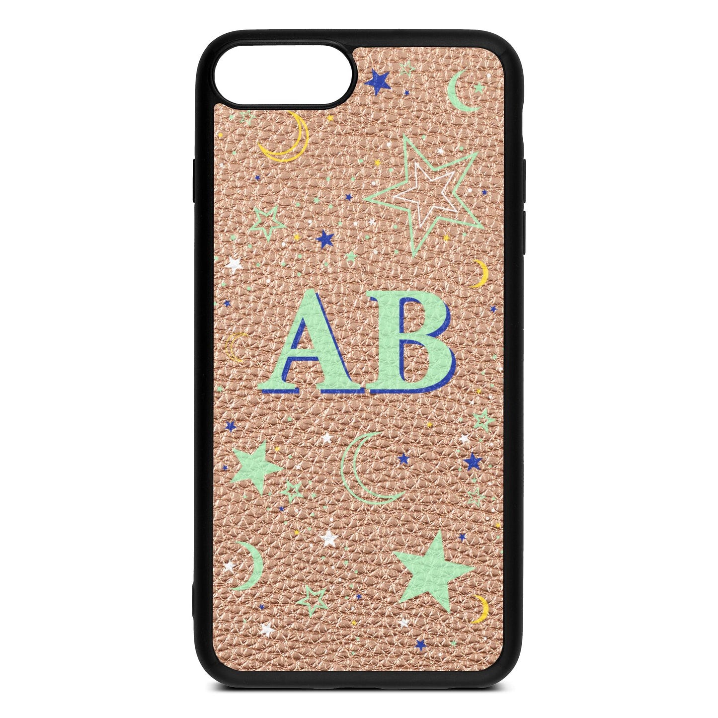 Stars and Moon Personalised Rose Gold Pebble Leather iPhone 8 Plus Case