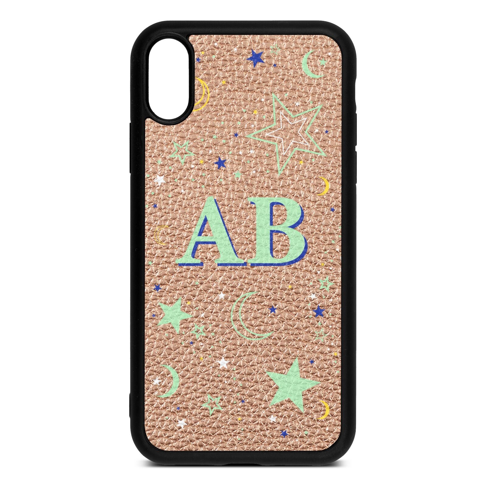 Stars and Moon Personalised Rose Gold Pebble Leather iPhone Xr Case