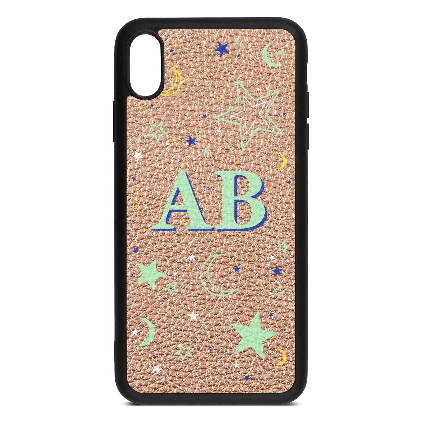 Stars and Moon Personalised Rose Gold Pebble Leather iPhone Xs Max Case