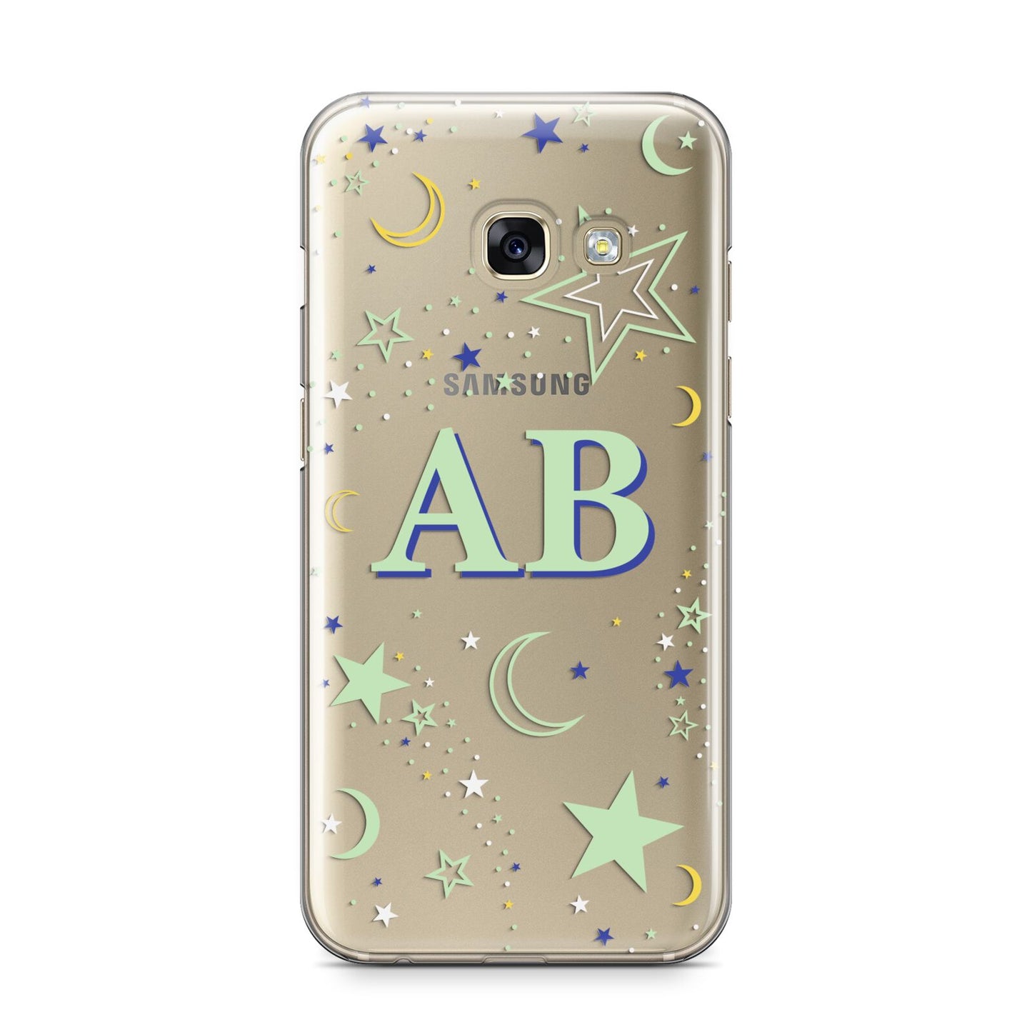 Stars and Moon Personalised Samsung Galaxy A3 2017 Case on gold phone