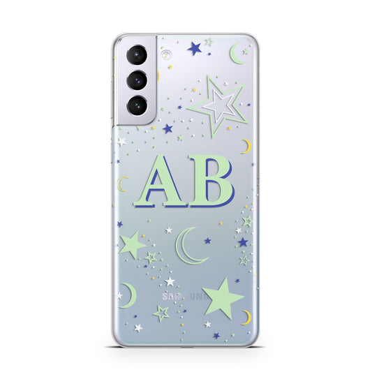 Stars and Moon Personalised Samsung S21 Plus Phone Case