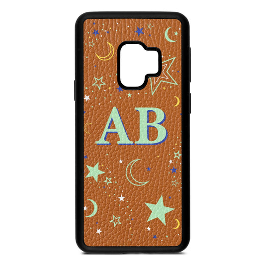 Stars and Moon Personalised Tan Pebble Leather Samsung S9 Case