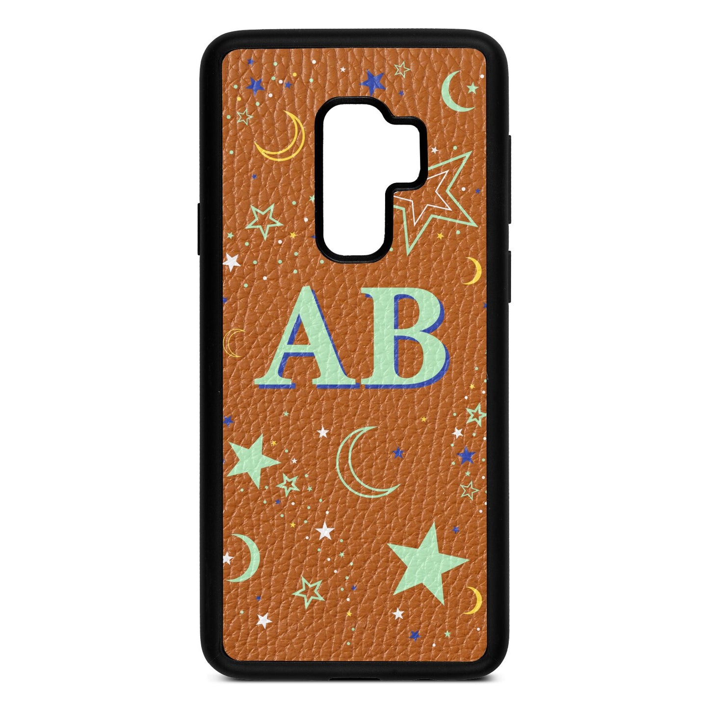 Stars and Moon Personalised Tan Pebble Leather Samsung S9 Plus Case