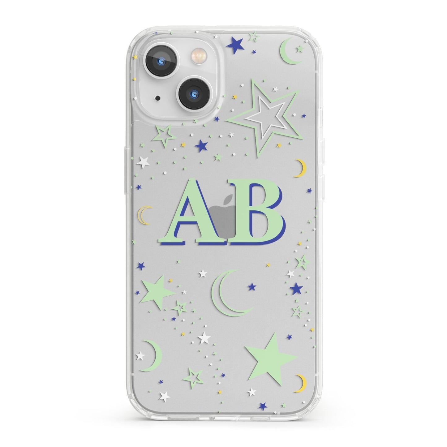 Stars and Moon Personalised iPhone 13 Clear Bumper Case