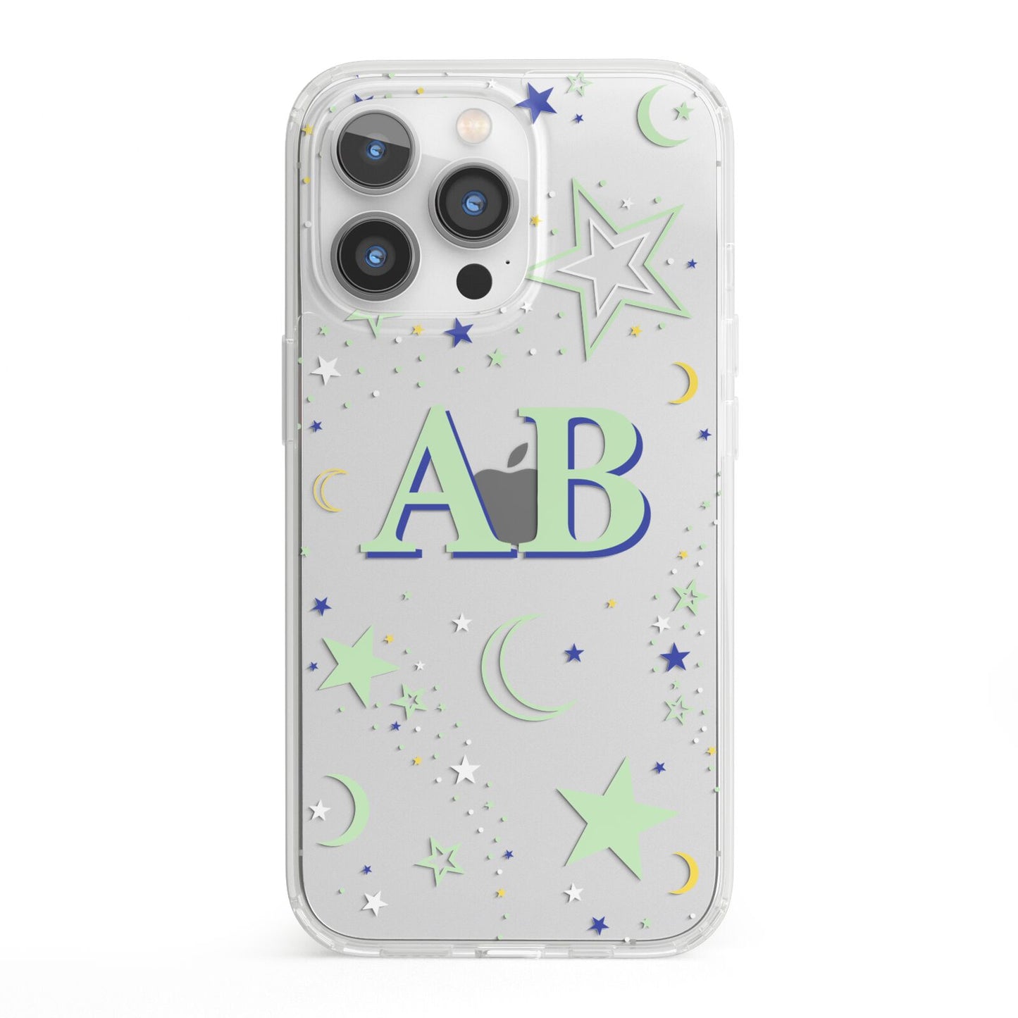 Stars and Moon Personalised iPhone 13 Pro Clear Bumper Case