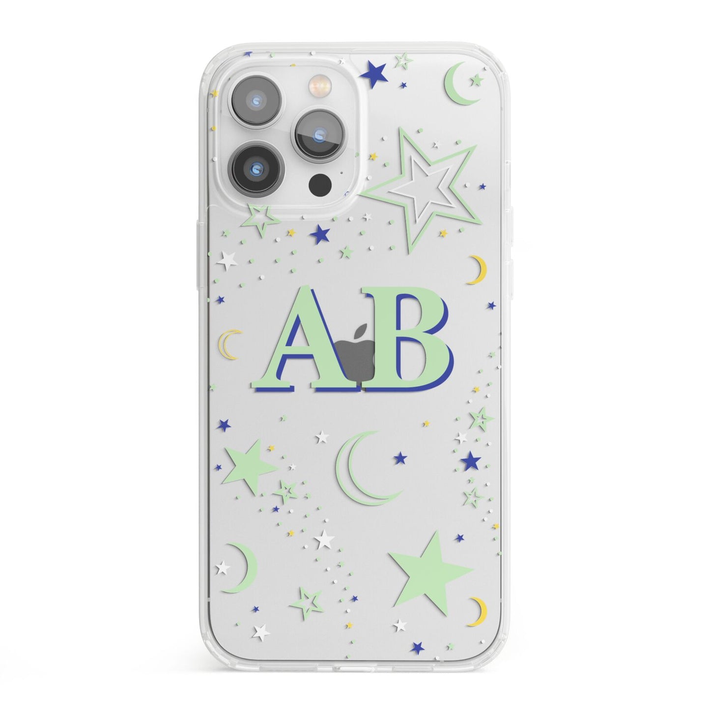 Stars and Moon Personalised iPhone 13 Pro Max Clear Bumper Case
