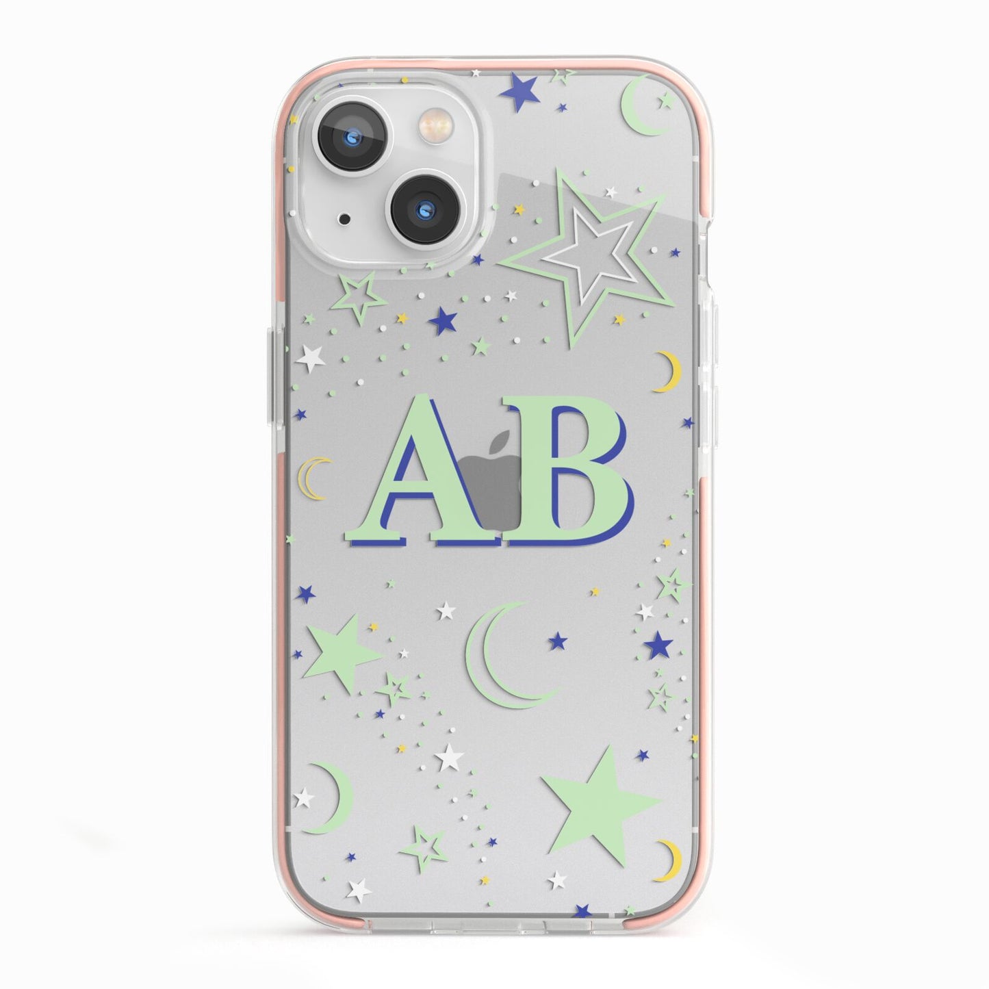 Stars and Moon Personalised iPhone 13 TPU Impact Case with Pink Edges