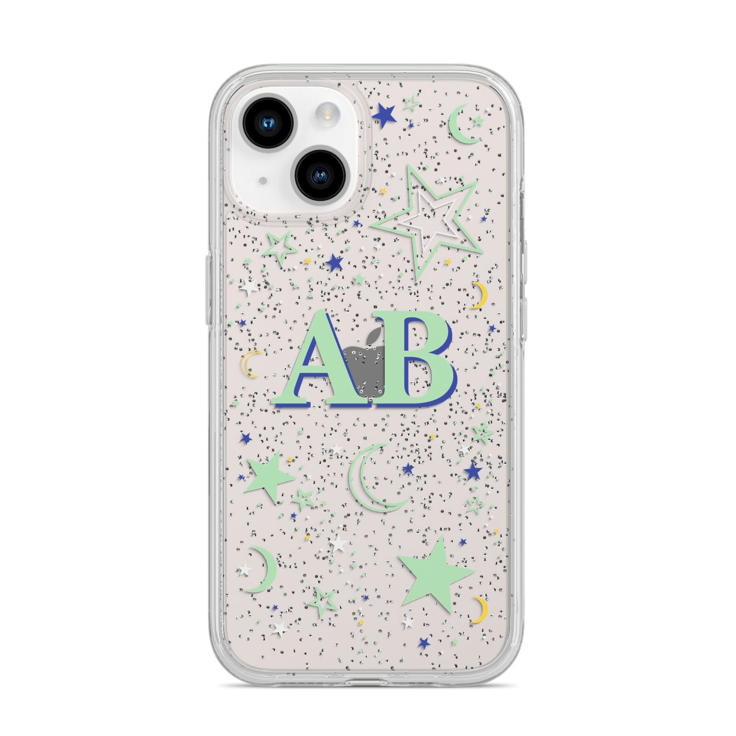 Stars and Moon Personalised iPhone 14 Glitter Tough Case Starlight