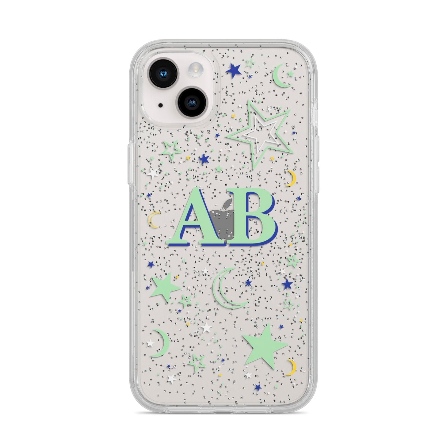Stars and Moon Personalised iPhone 14 Plus Glitter Tough Case Starlight