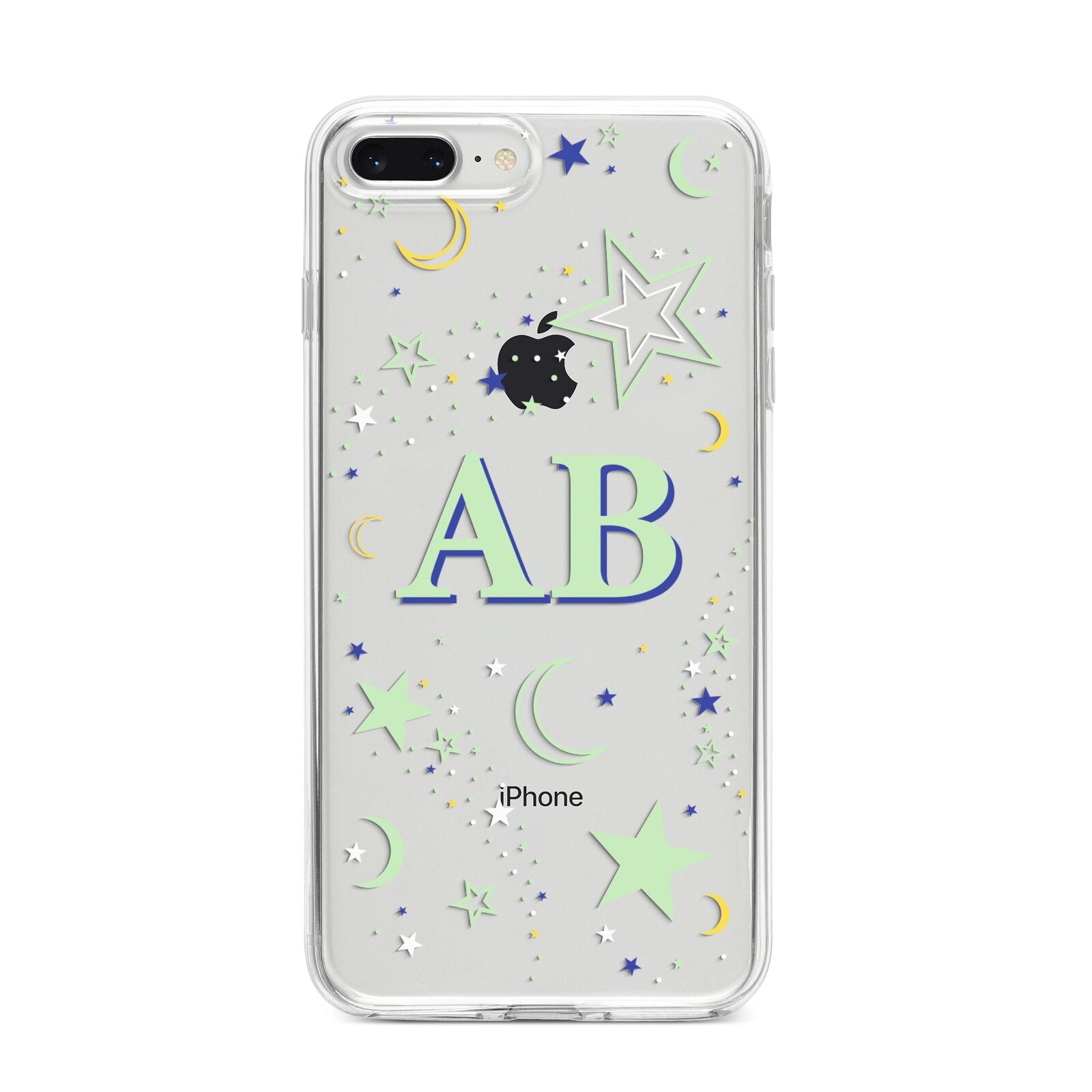 Stars and Moon Personalised iPhone 8 Plus Bumper Case on Silver iPhone