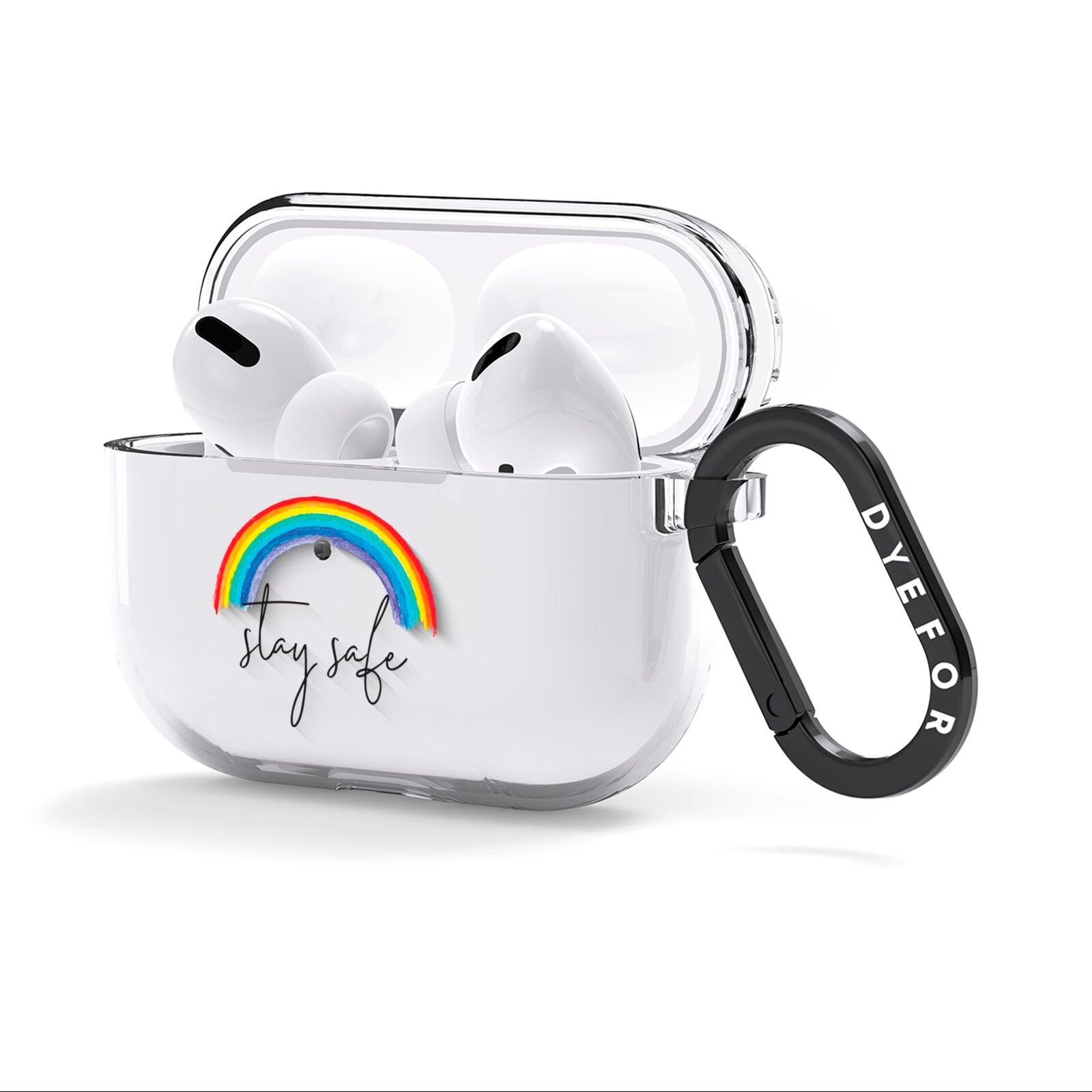 Stay Safe Rainbow AirPods Clear Case 3rd Gen Side Image