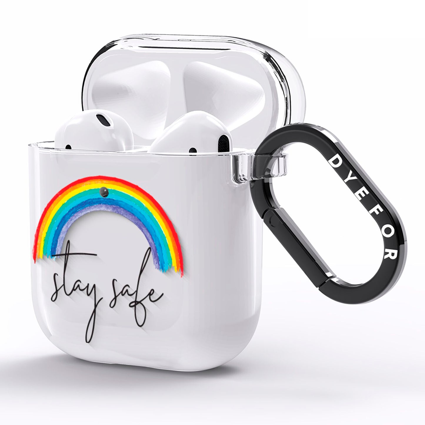 Stay Safe Rainbow AirPods Clear Case Side Image