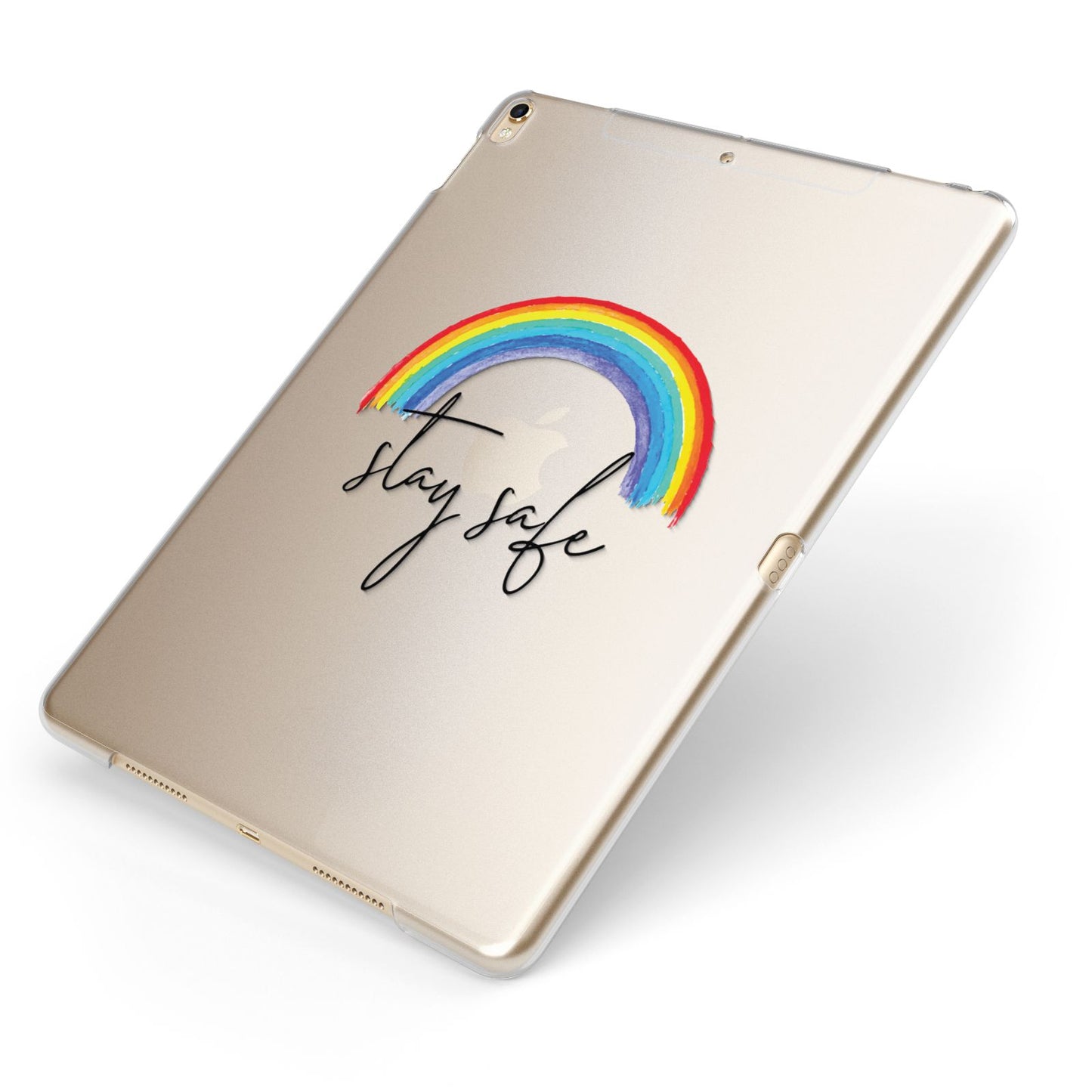 Stay Safe Rainbow Apple iPad Case on Gold iPad Side View