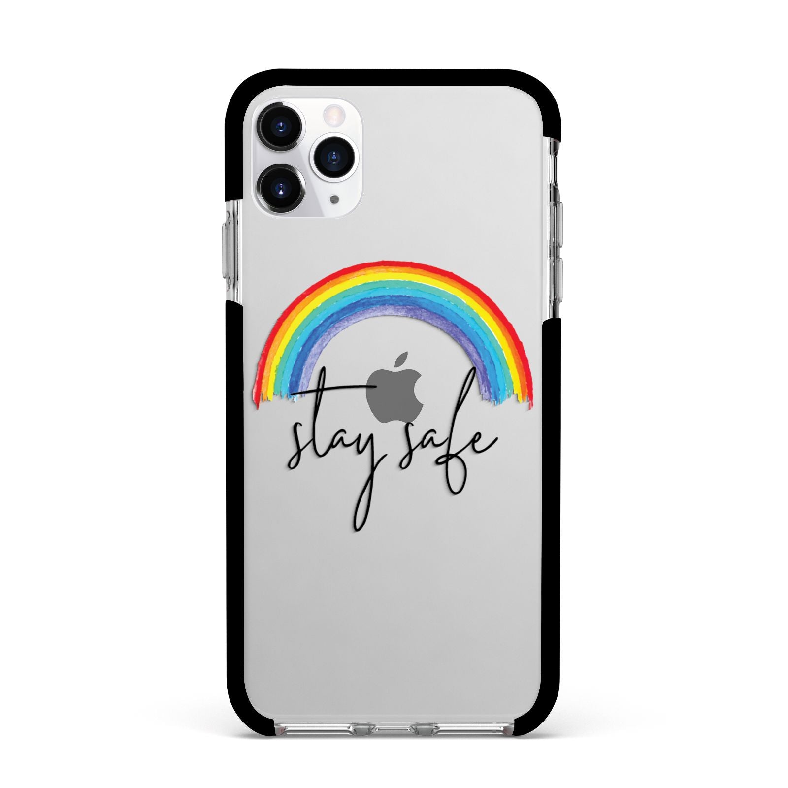 Stay Safe Rainbow Apple iPhone 11 Pro Max in Silver with Black Impact Case