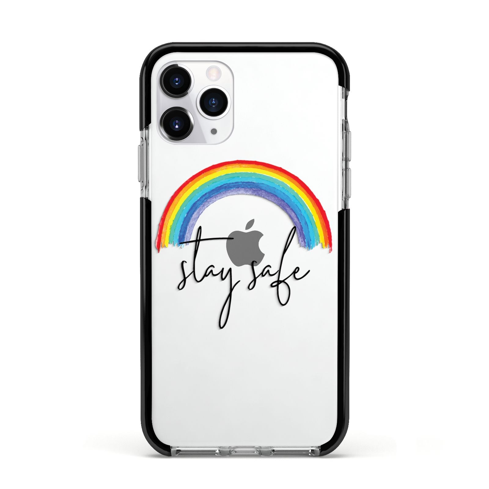 Stay Safe Rainbow Apple iPhone 11 Pro in Silver with Black Impact Case