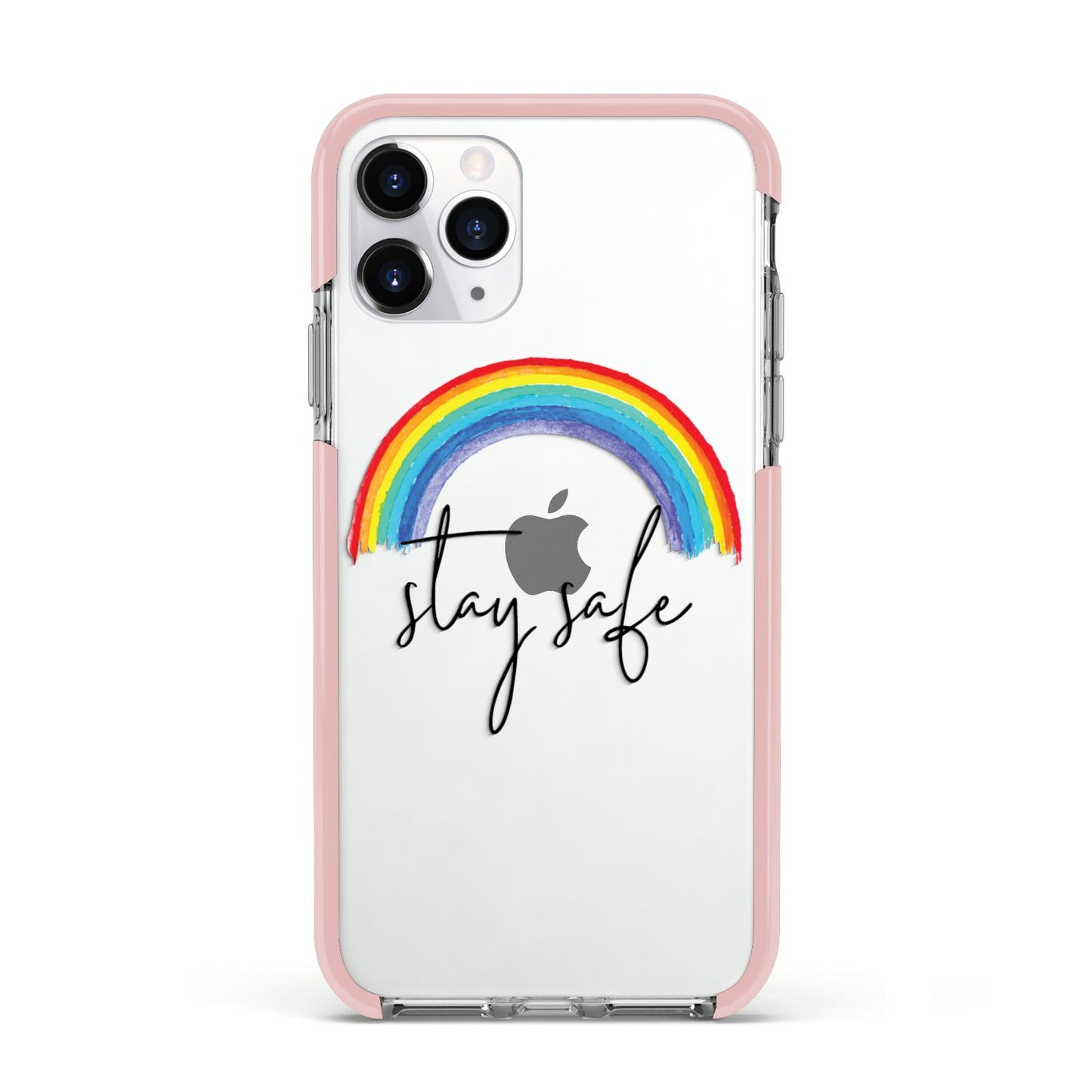 Stay Safe Rainbow Apple iPhone 11 Pro in Silver with Pink Impact Case