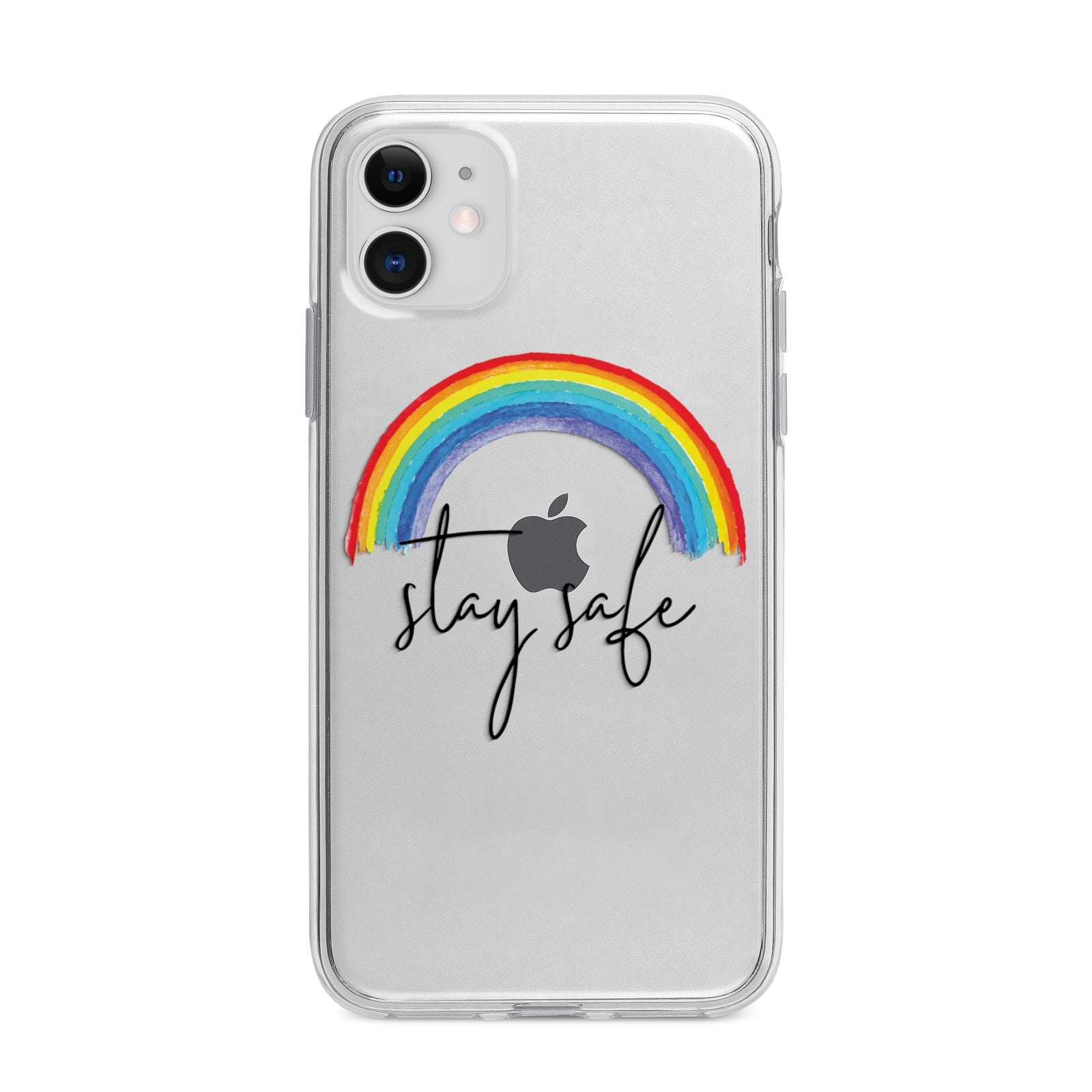 Stay Safe Rainbow Apple iPhone 11 in White with Bumper Case