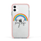 Stay Safe Rainbow Apple iPhone 11 in White with Pink Impact Case