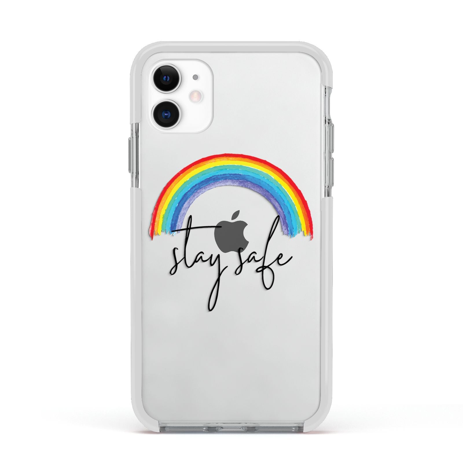 Stay Safe Rainbow Apple iPhone 11 in White with White Impact Case