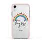 Stay Safe Rainbow Apple iPhone XR Impact Case Pink Edge on Silver Phone