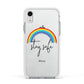 Stay Safe Rainbow Apple iPhone XR Impact Case White Edge on Silver Phone