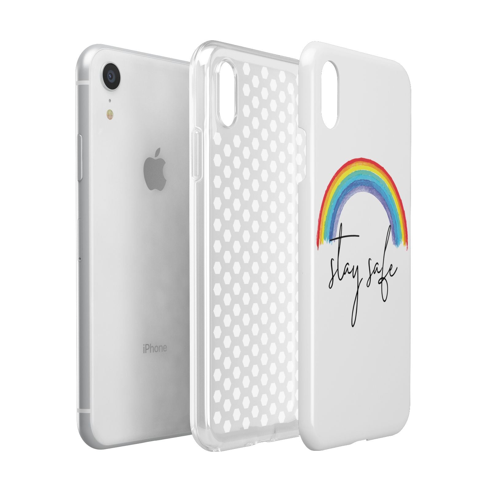 Stay Safe Rainbow Apple iPhone XR White 3D Tough Case Expanded view