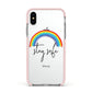 Stay Safe Rainbow Apple iPhone Xs Impact Case Pink Edge on Silver Phone