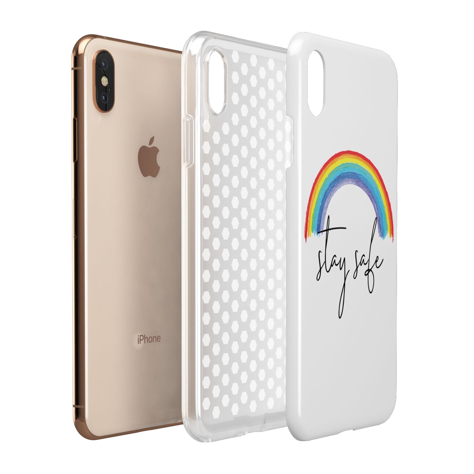 Stay Safe Rainbow Apple iPhone Xs Max 3D Tough Case Expanded View