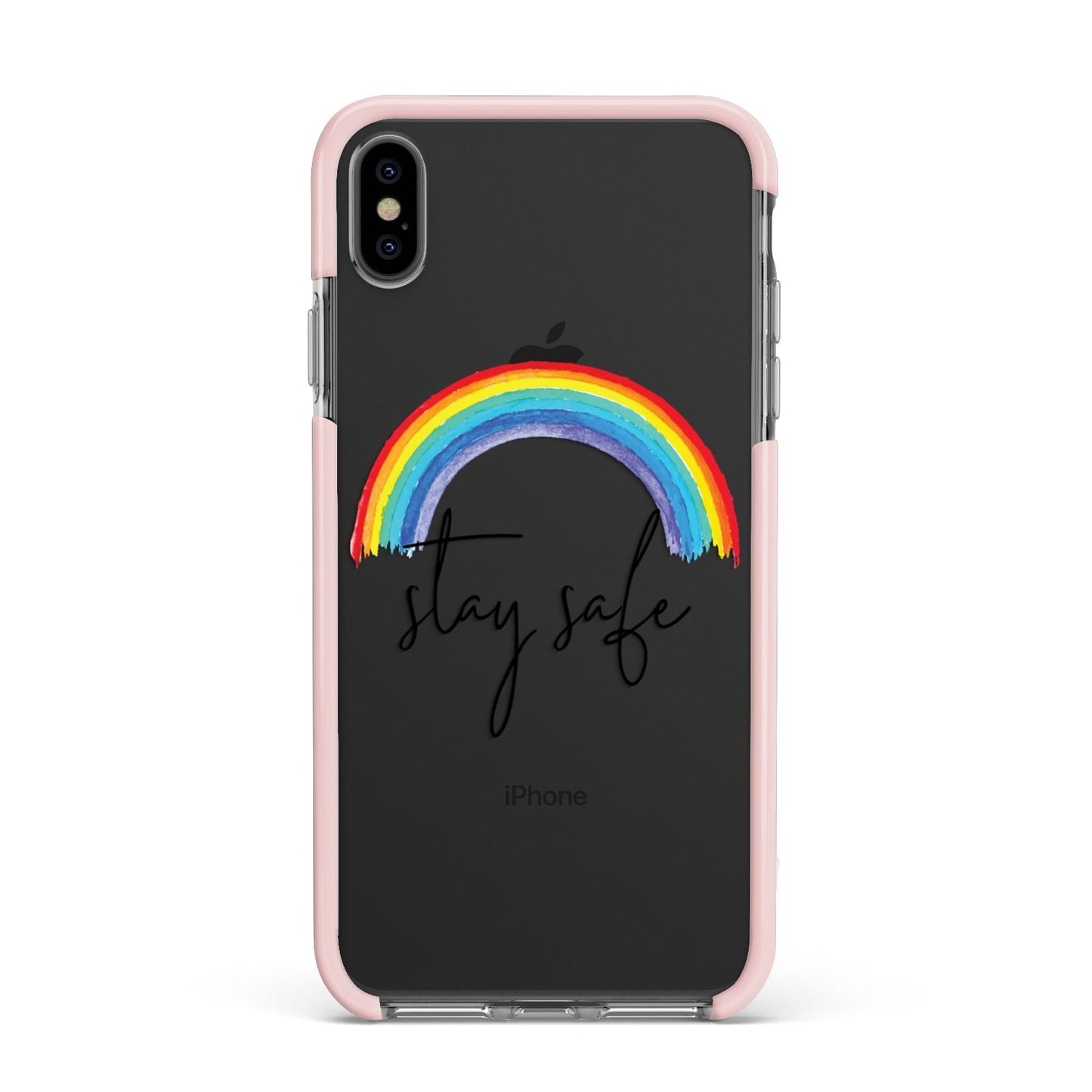 Stay Safe Rainbow Apple iPhone Xs Max Impact Case Pink Edge on Black Phone