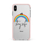 Stay Safe Rainbow Apple iPhone Xs Max Impact Case Pink Edge on Silver Phone
